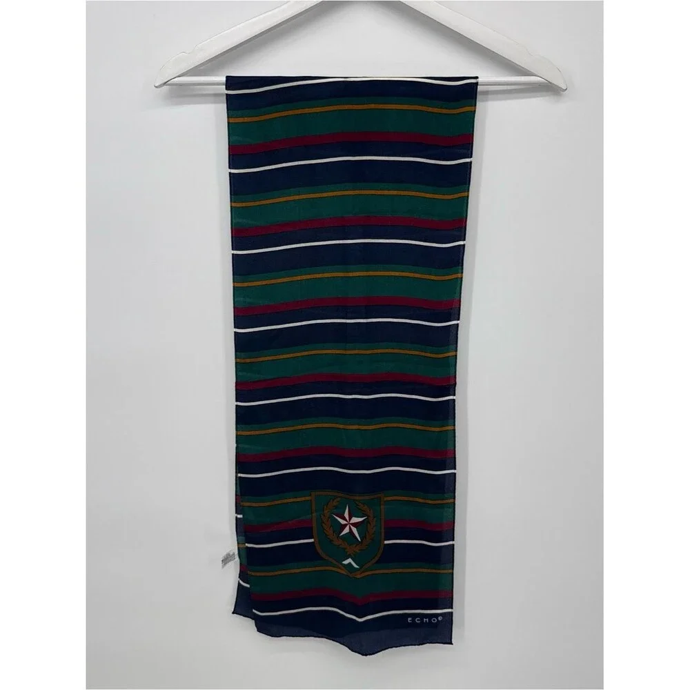 Echo Silk Scarf Striped Lightweight Accessory Preppy Nautical Crest Vintage